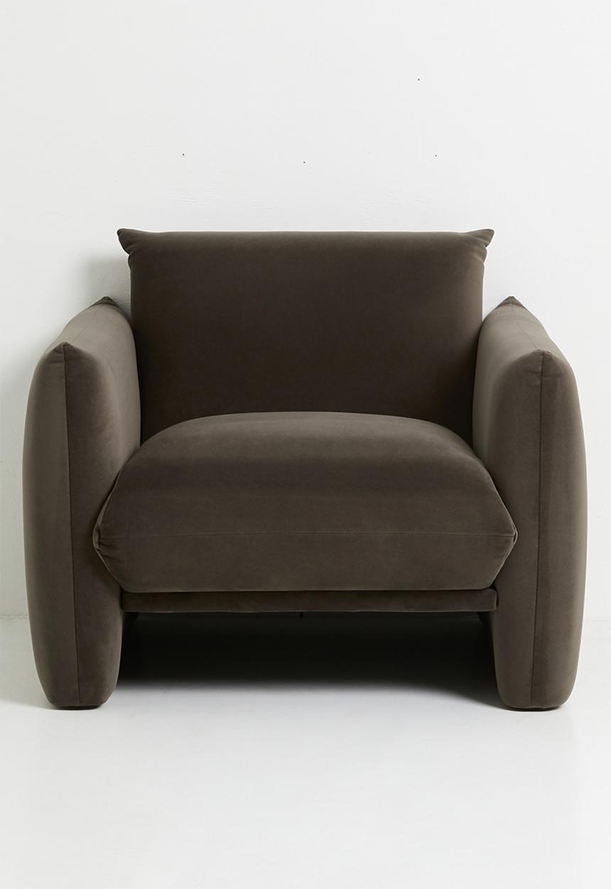 Signe single seater velvet sofa-chocolate grey
