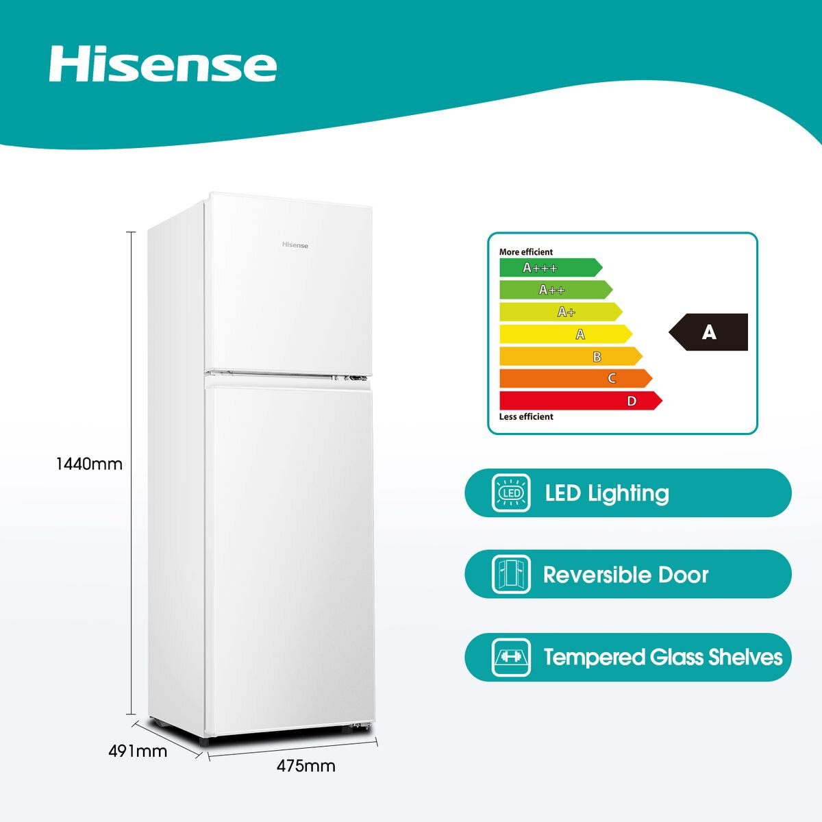 Hisense 154L Top Freezer Fridge - White