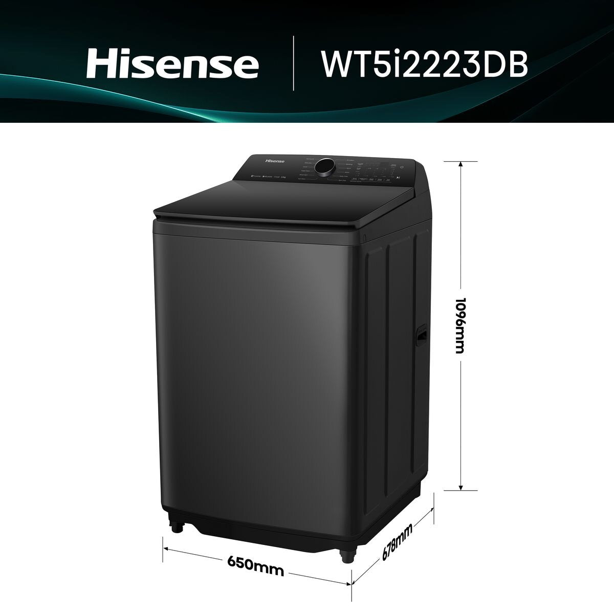 Hisense 22Kg Top Loader Washing Machine with DD Inverter-Premium Black - Infinite Series 5 Tide Wash Soft Close Door